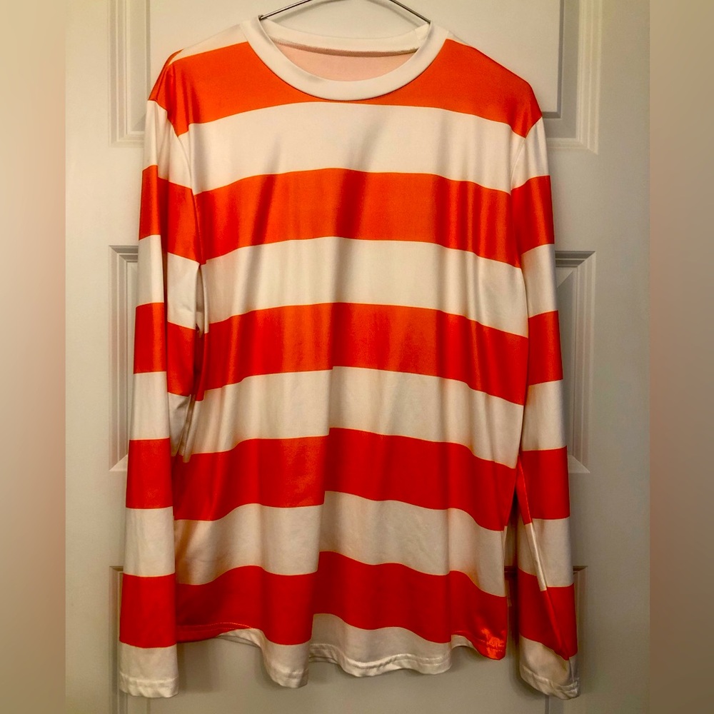Orange and White Striped Large Long Sleeve Shirt